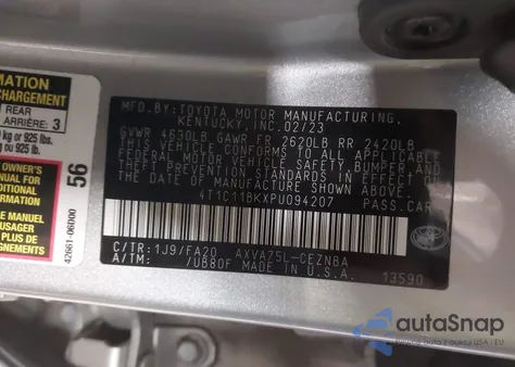 2023 Toyota Camry Le z USA, uszkodzony, nr VIN 4T1C11BKXPU094207